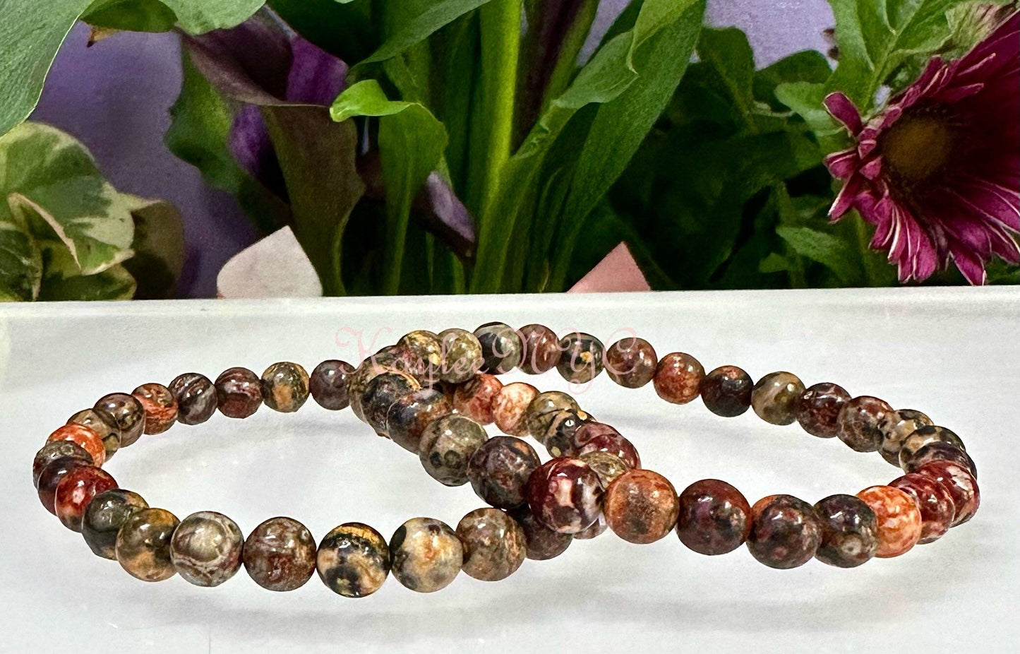 Wholesale Lot 6 Pcs Natural Leopard Skin 6mm 7.5” Crystal Healing Stretch Bracelet