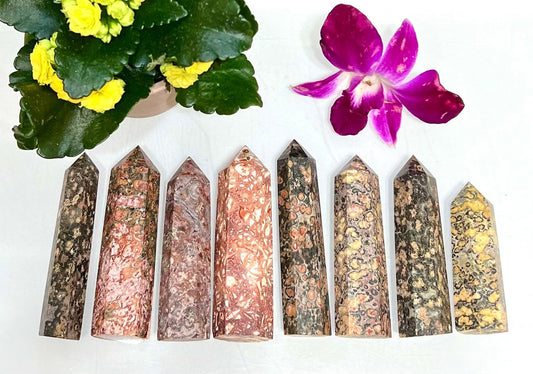 Wholesale Lot 1 Lb Natural Leopardskin Obelisk Tower Point Crystal Energy Healing