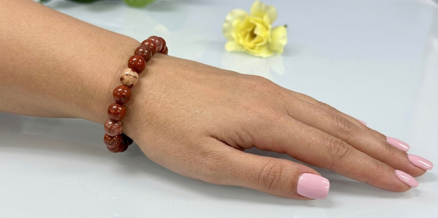 Wholesale 6 Pcs Natural Red Jasper 8mm 7.5” Crystal Healing Stretch Bracelet
