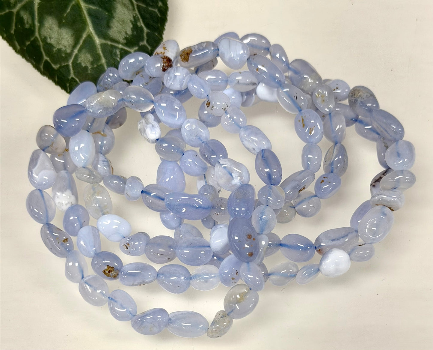 Wholesale 6 Pcs 6mm Blue Chalcedony Natural Crystal tumble Stretch Bracelet 7.5”