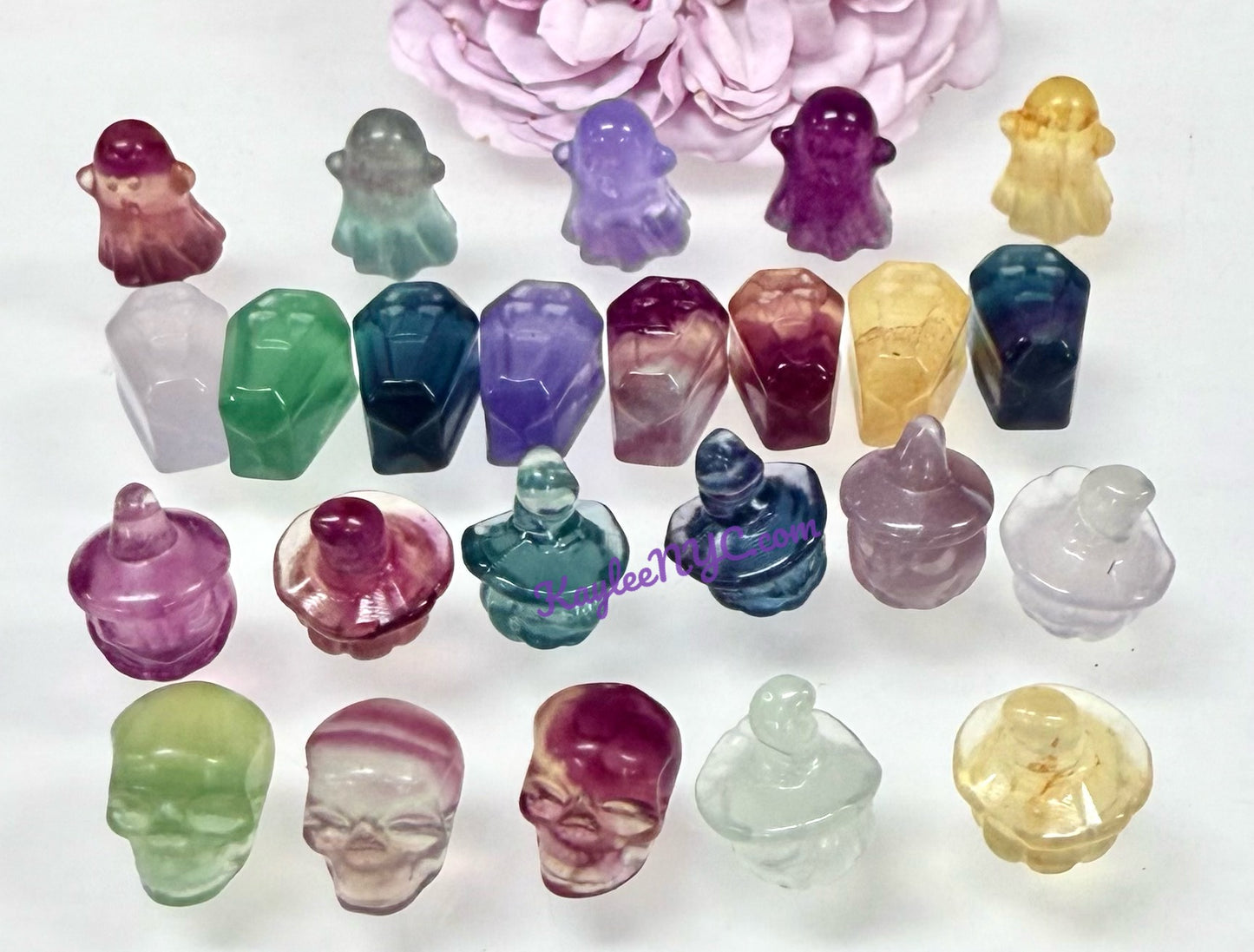 24 pcs Natural Mini Candy Fluorite Halloween Carvings