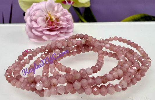 Wholesale Lot 6 Pcs Natural Faceted Pink Opal 4mm 7.5” Crystal Healing Stretch Bracelet