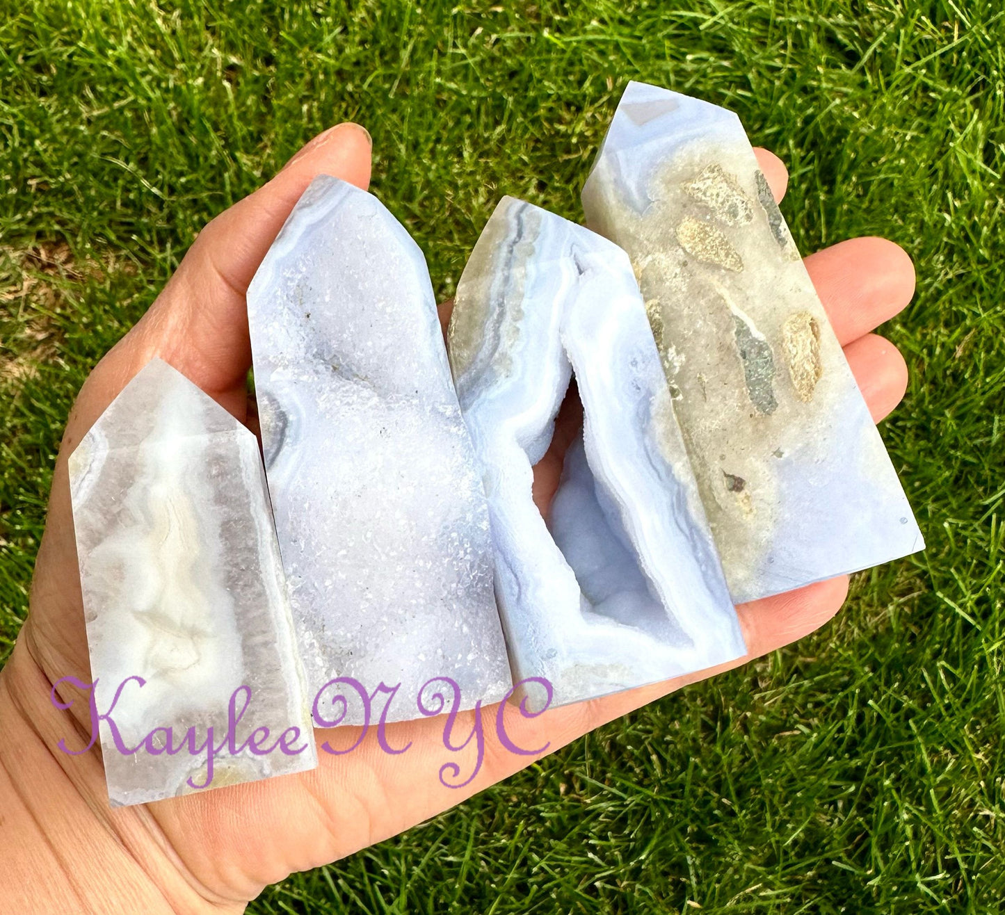 Wholesale Lot 1 Lb Natural Blue Lace Agate with Druzy Obelisk Tower Point Crystal