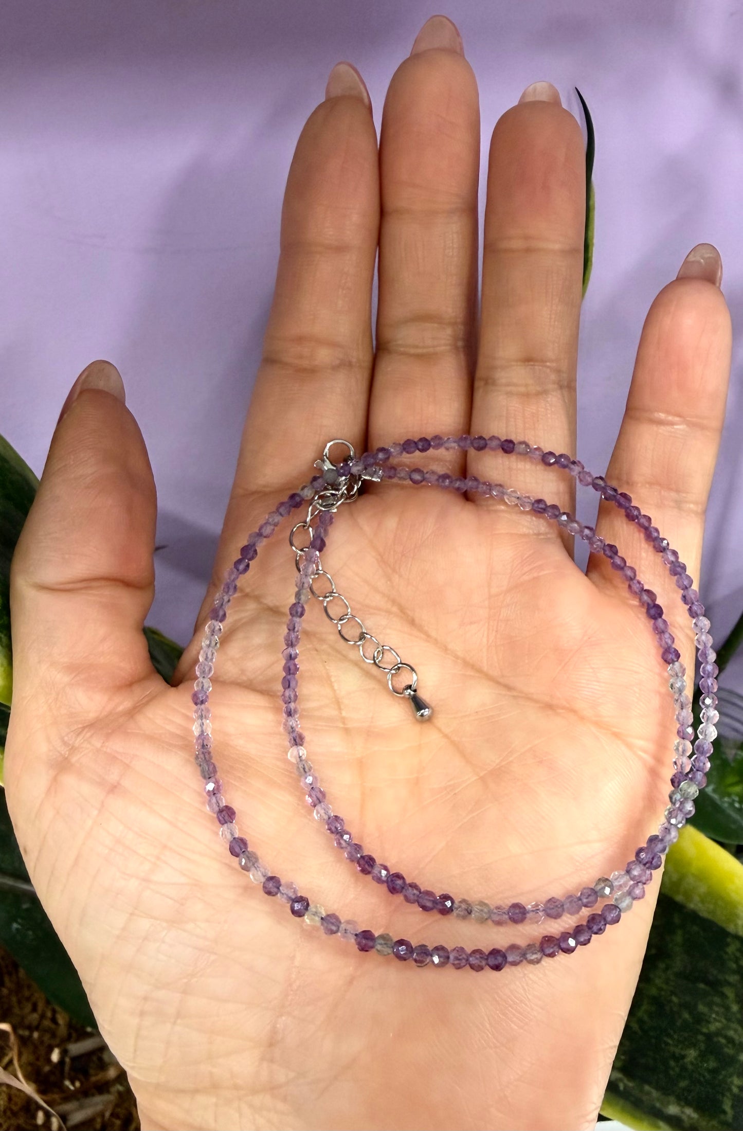 6 PCs 2mm Faceted Fluorite Necklace stainless steel findings