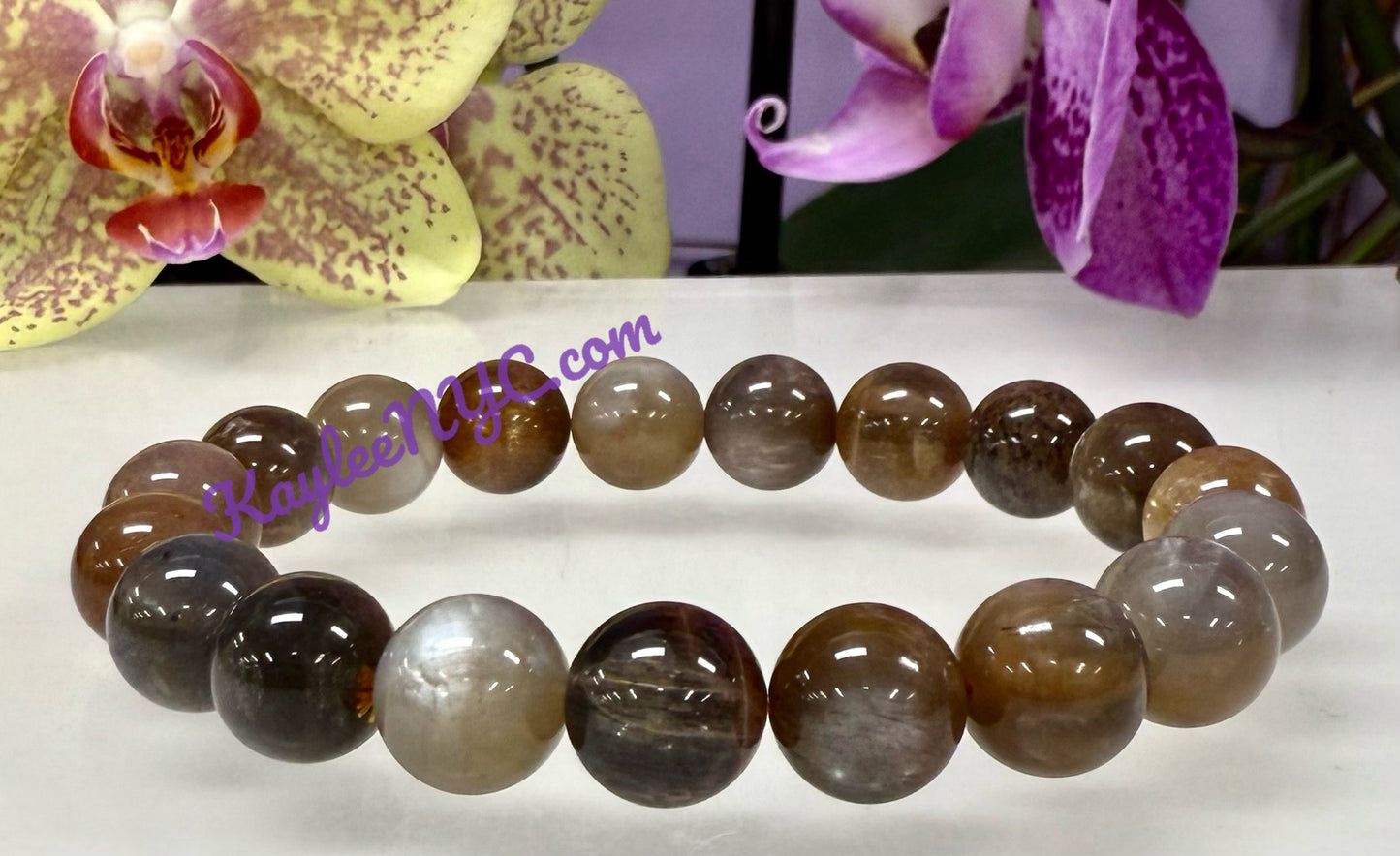 Wholesale Lot 6 Pcs Natural Black Moonstone 10mm 8” Stretch Bracelet