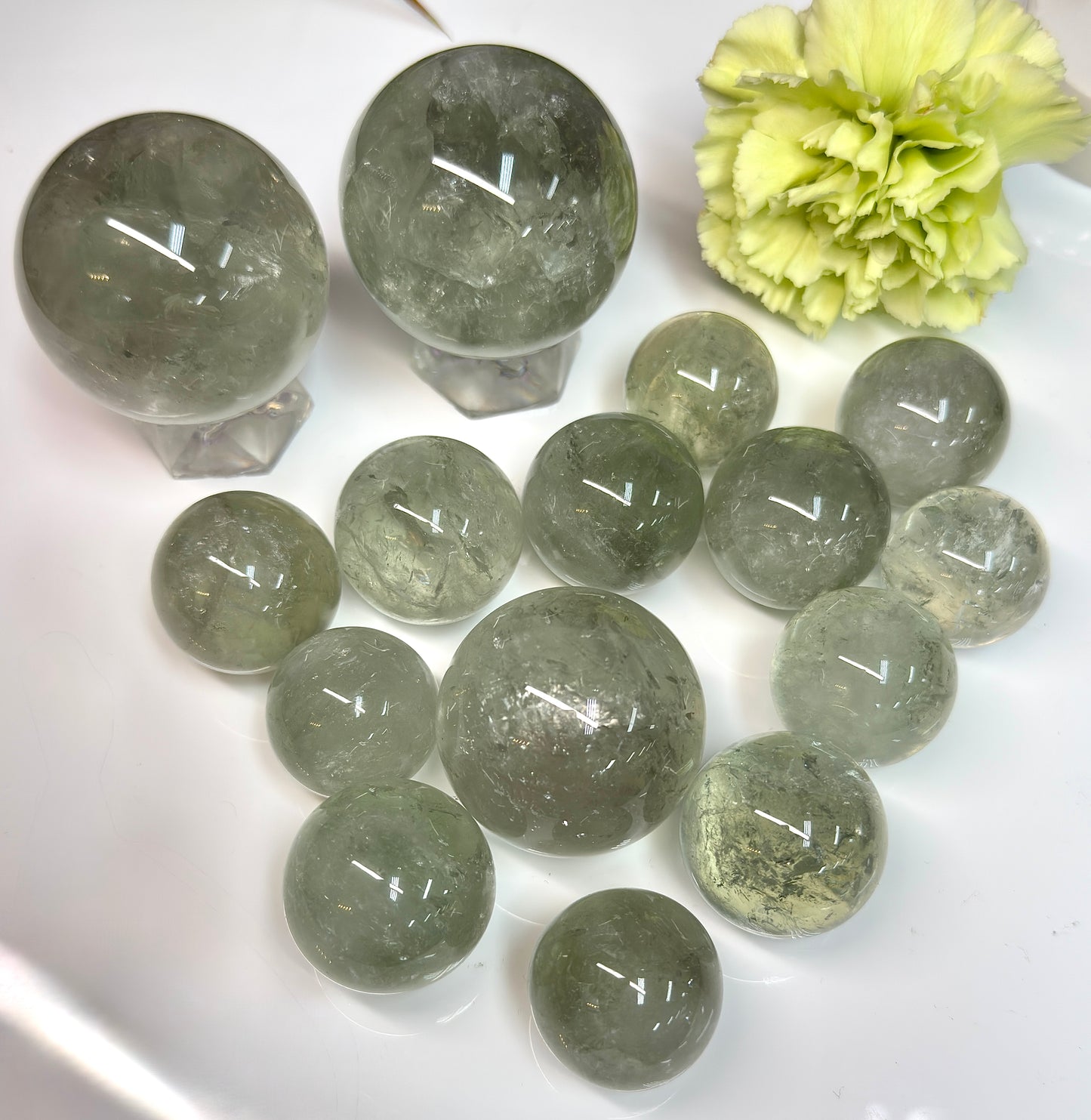 Wholesale 2 lbs Prasiolite aka Green Amethyst Spheres Crystal Ball Energy Healing