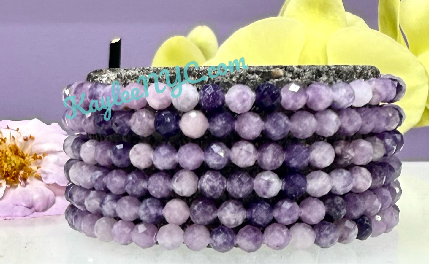 Wholesale Lot 6 Pcs Natural Faceted Lepidolite 4mm 7.5” Crystal Healing Stretch Bracelet