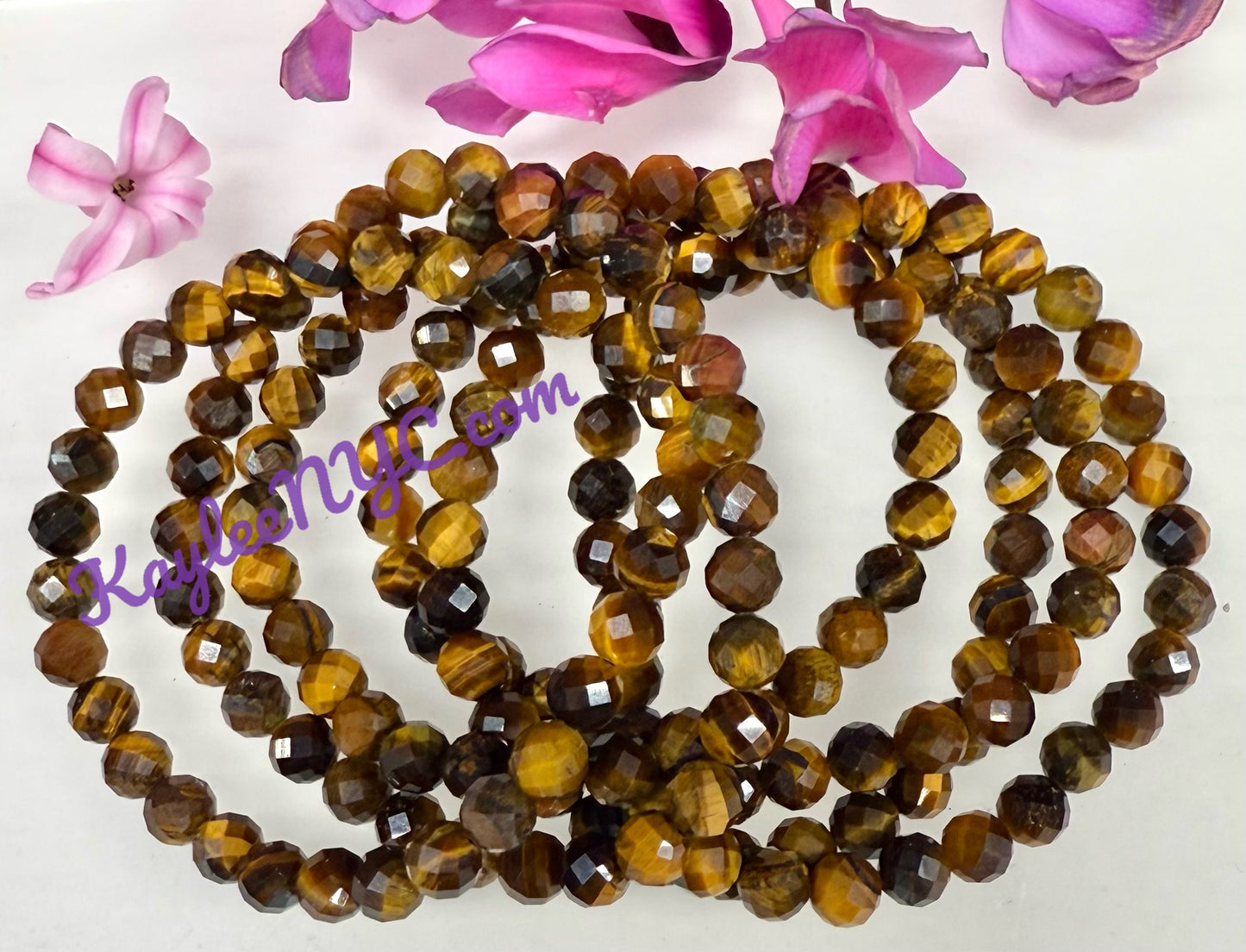 6 PCs Faceted Natural Tiger Eye 6mm 7.5” Stretch Bracelet
