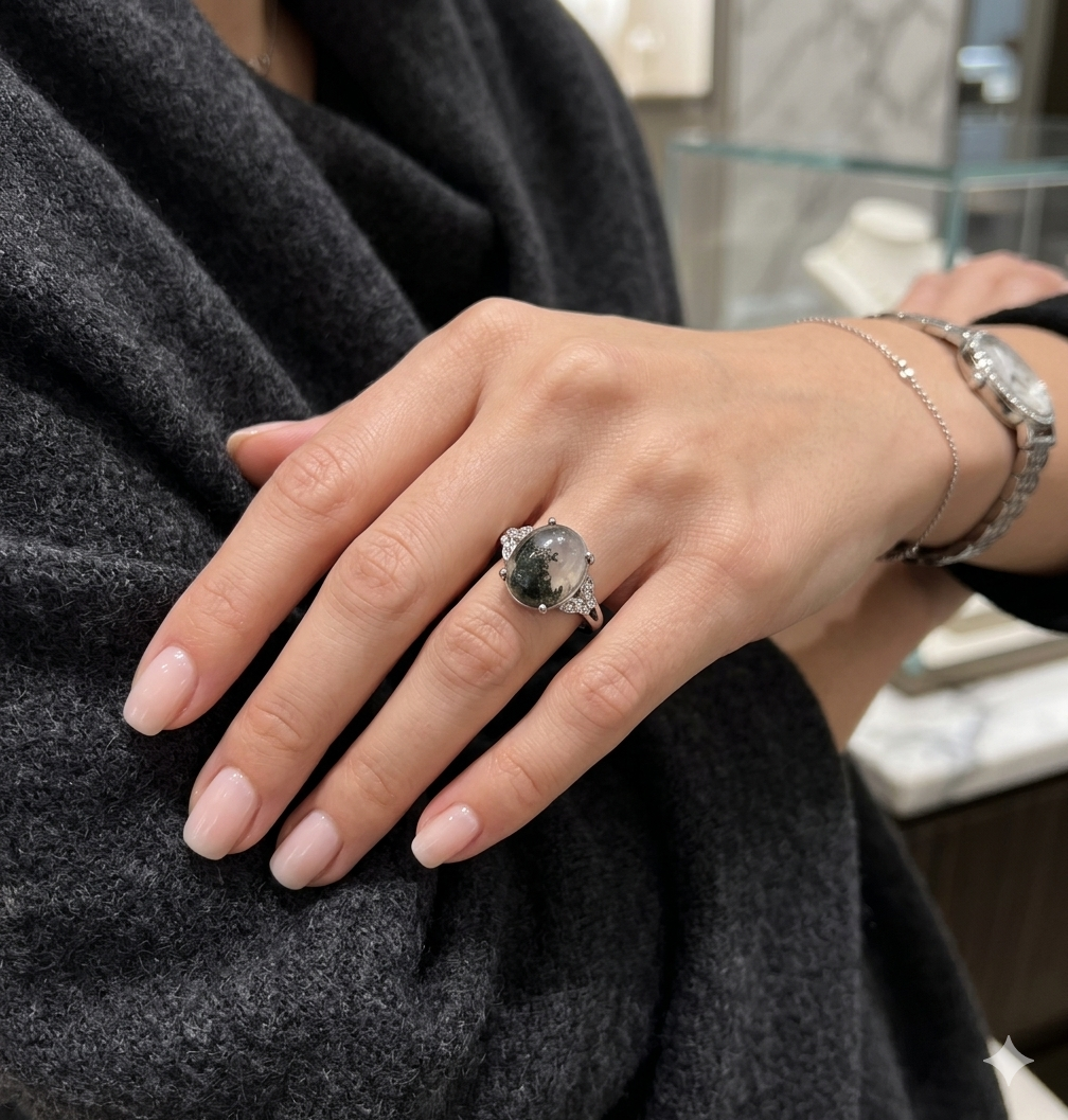 Wholesale Lot 7 pcs Natural Moss Agate Stainless Steel Ring 10x12mm