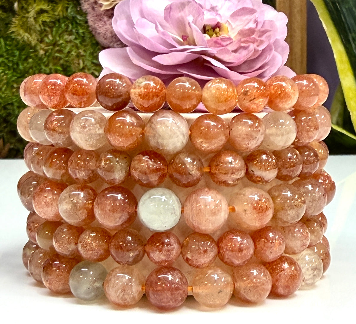 Wholesale Lot 6 Pcs 7-8.8mm Natural Sunstone Crystal Healing Stretch Bracelet