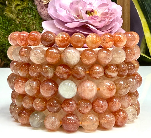 Wholesale Lot 6 Pcs 7-8.8mm Natural Sunstone Crystal Healing Stretch Bracelet