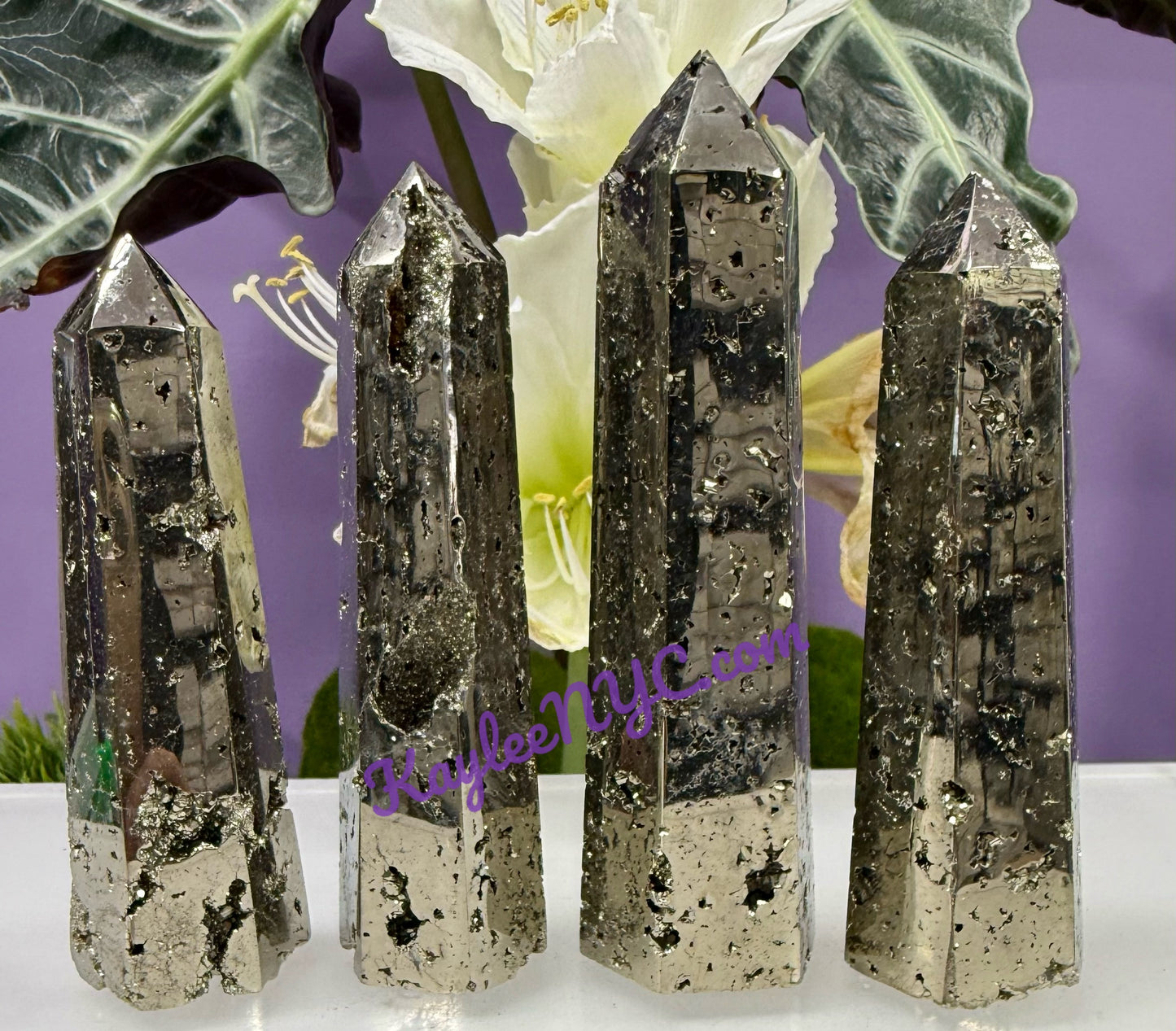 Wholesale Lot 4 pcs Natural Pyrite Obelisk Tower Point Crystal Healing