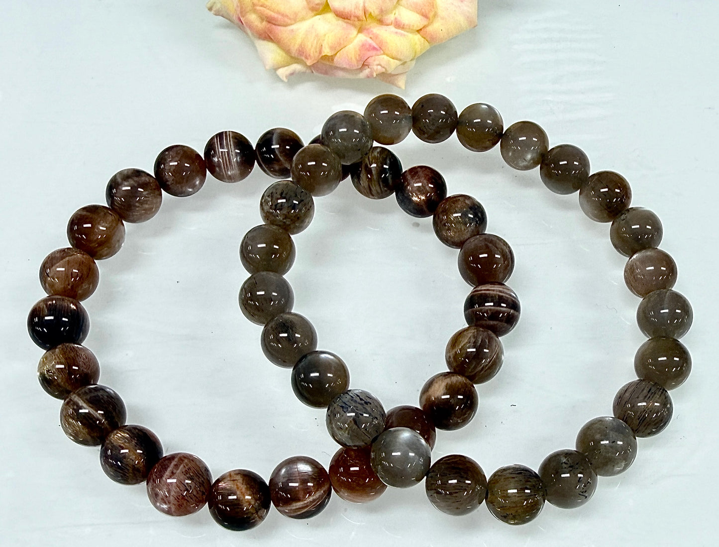 Wholesale 6 Pcs Natural Black Moonstone 8mm 7.5” Crystal Stretch Bracelet