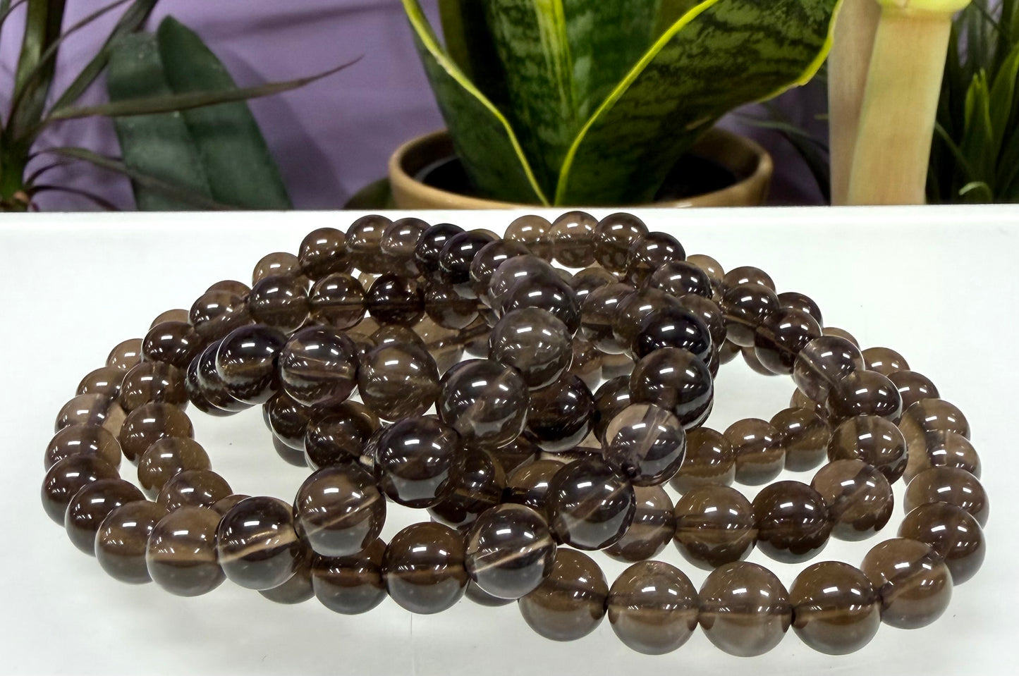 Wholesale 6 Pcs Natural Smoky Quartz 8mm 7.5” Crystal Healing Stretch Bracelet