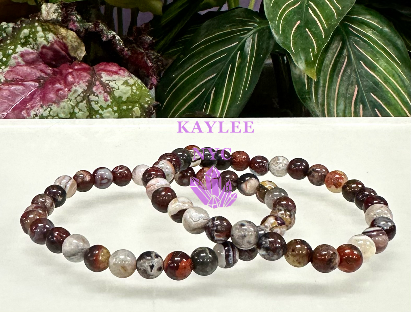 6 PCs 6mm Natural Mexican Lace Agate Stretch Bracelet