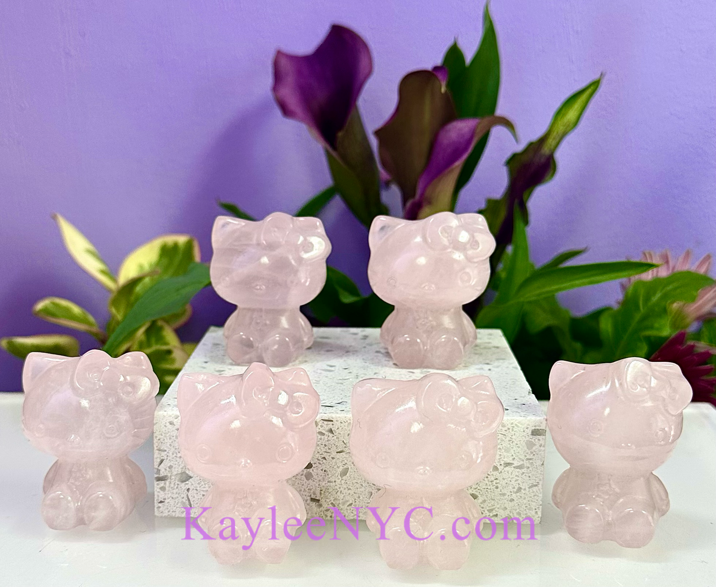 6 PCs 1.8” Natural Rose Quartz Hello Kitty