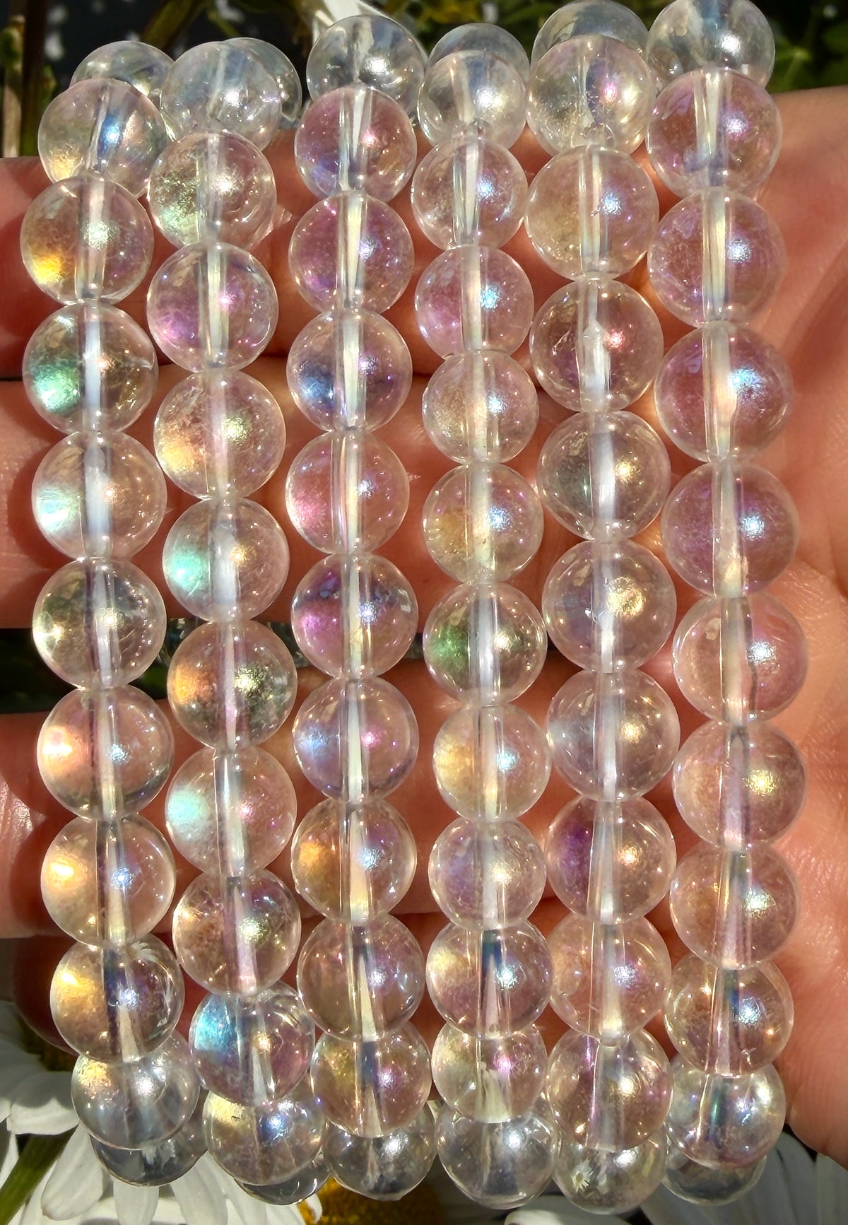 Wholesale 6 Pcs Angel Aura Clear Quartz 8mm 7.5” Crystal Healing Stretch Bracelet
