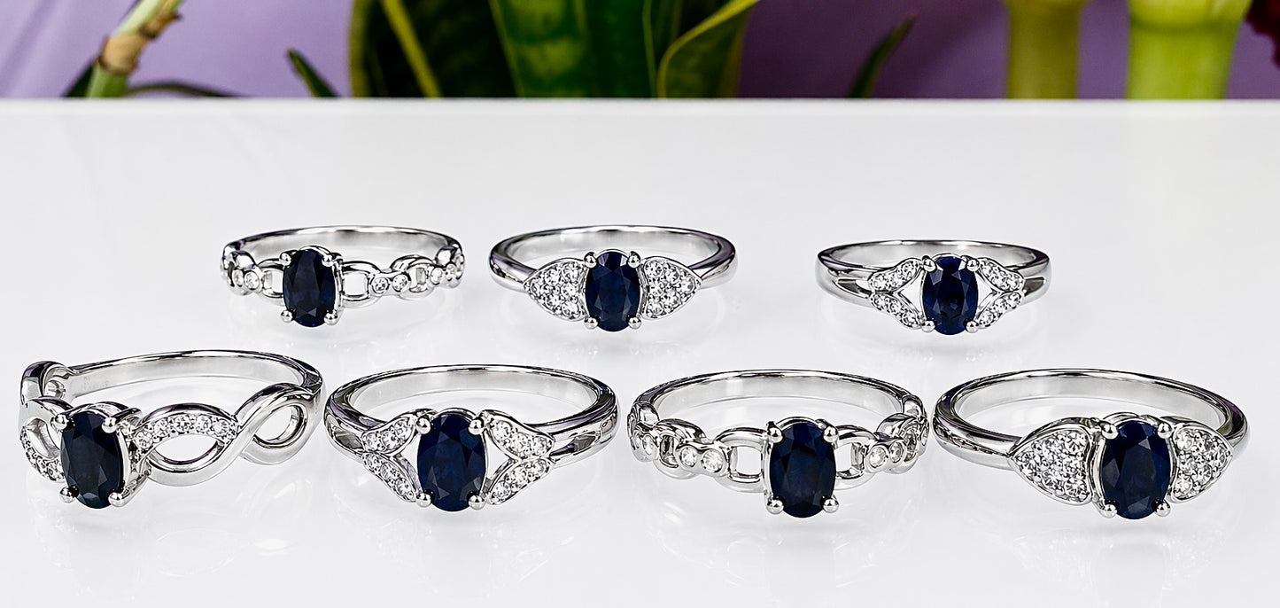 Wholesale Lot 7 pcs Natural Sapphire Stainless Steel Ring(316) 4x6mm