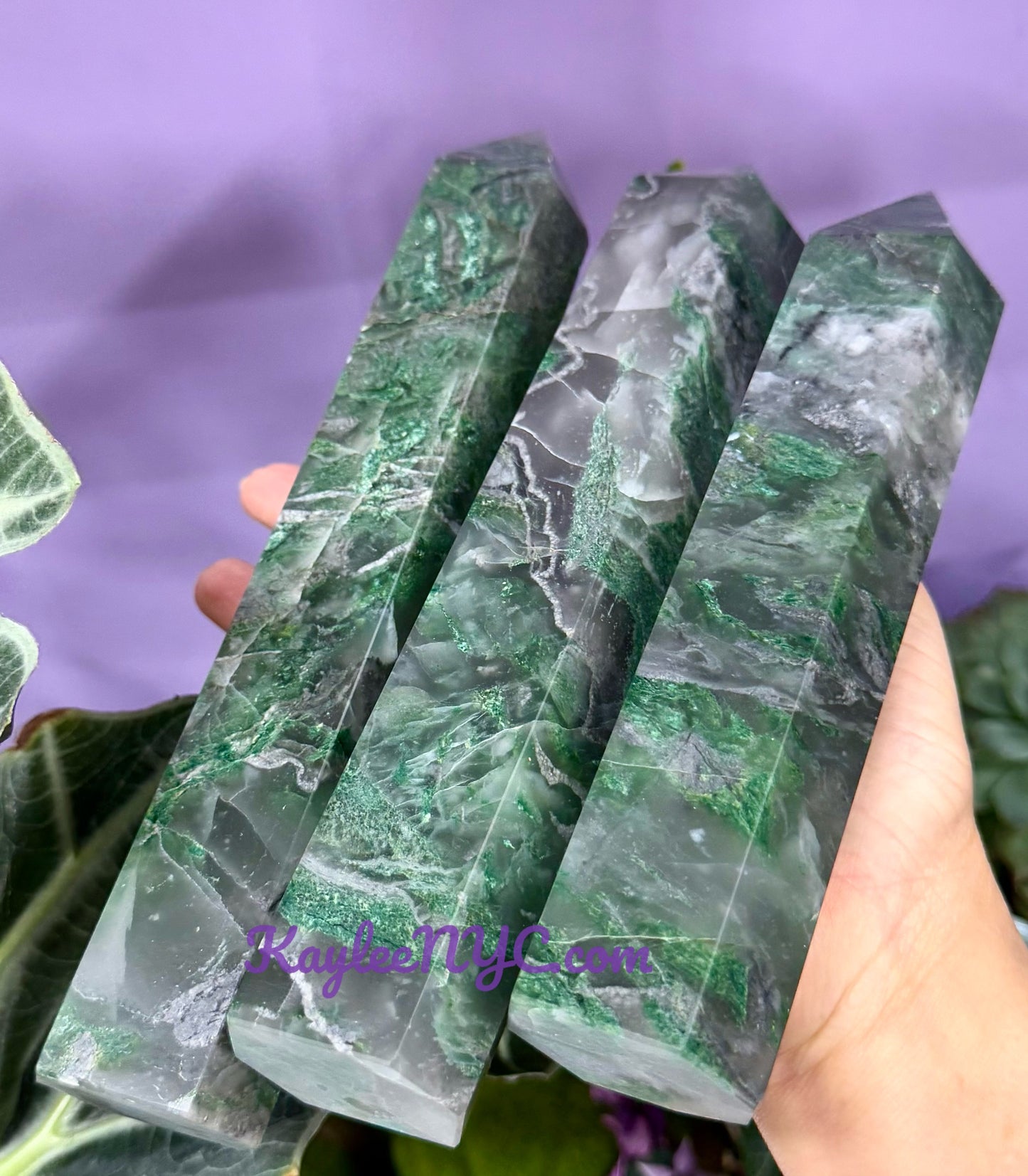 Wholesale Lot 3 pcs large Natural Moss Agate obelisk Tower Point Crystal Healing Energy 3.9-4lbs