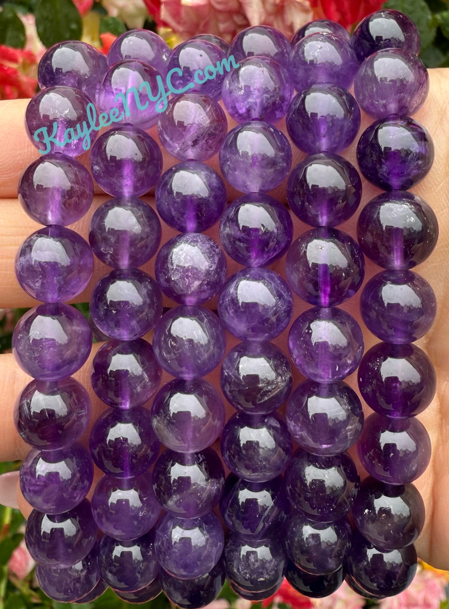 Wholesale 6 Pcs Natural Amethyst 10mm 8” Crystal Healing Stretch Bracelet