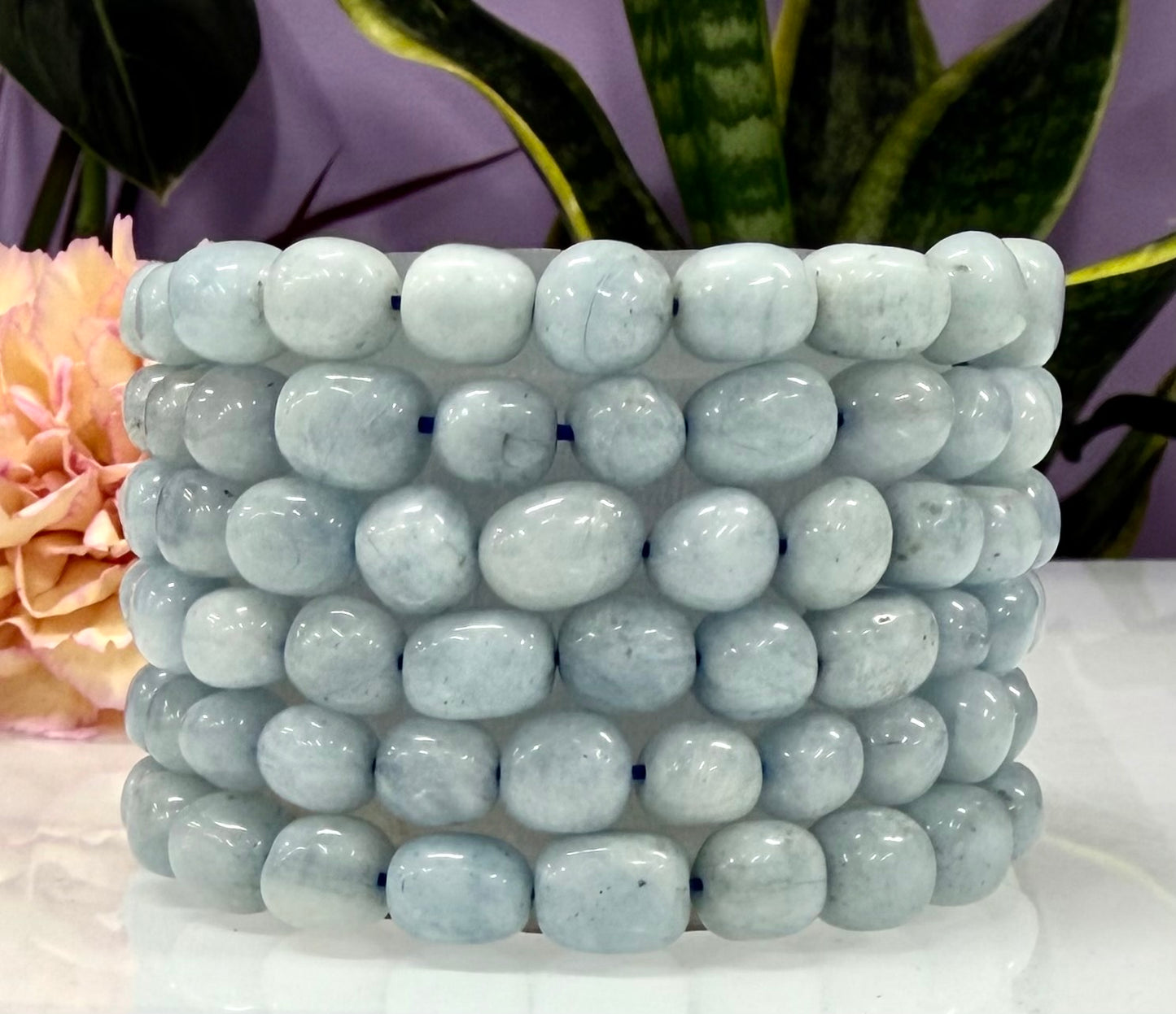 Wholesale 6 Pcs ~8mm Aquamarine Natural Crystal tumble Stretch Bracelet 7.5”