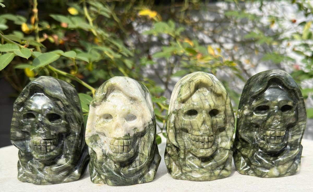 Wholesale lot 4 Pcs Natural Nephrite Jade Reaper Skeleton Crystal Healing Energy