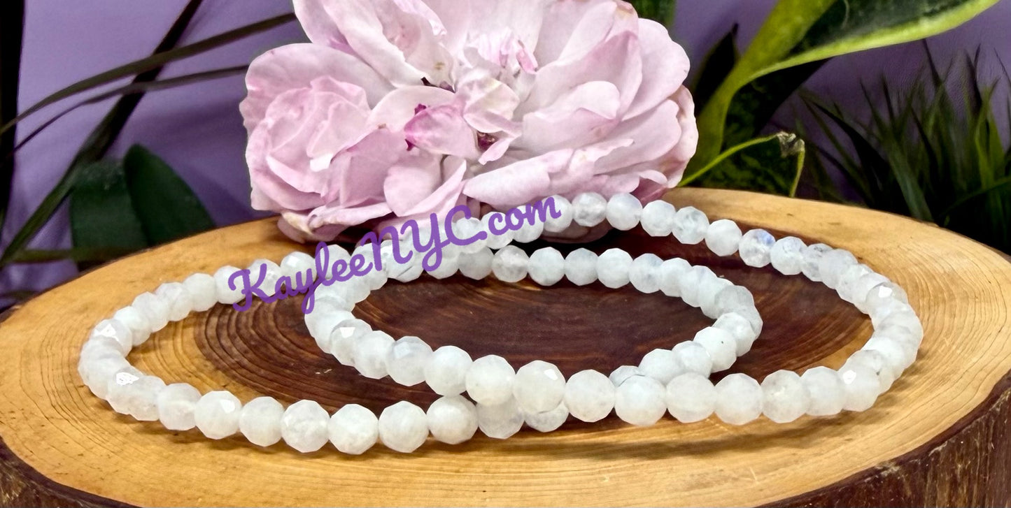 Wholesale Lot 6 Pcs Natural Faceted Moonstone 4mm 7.5” Crystal Healing Stretch Bracelet