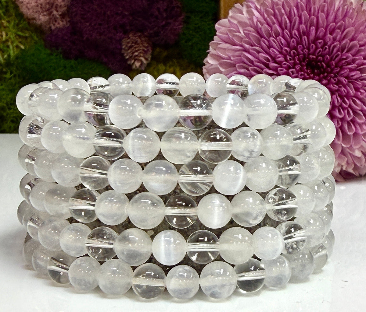 Wholesale Lot 6 Pcs Mixed Natural White Crystals 6mm7.5” Crystal Healing Stretch Bracelet