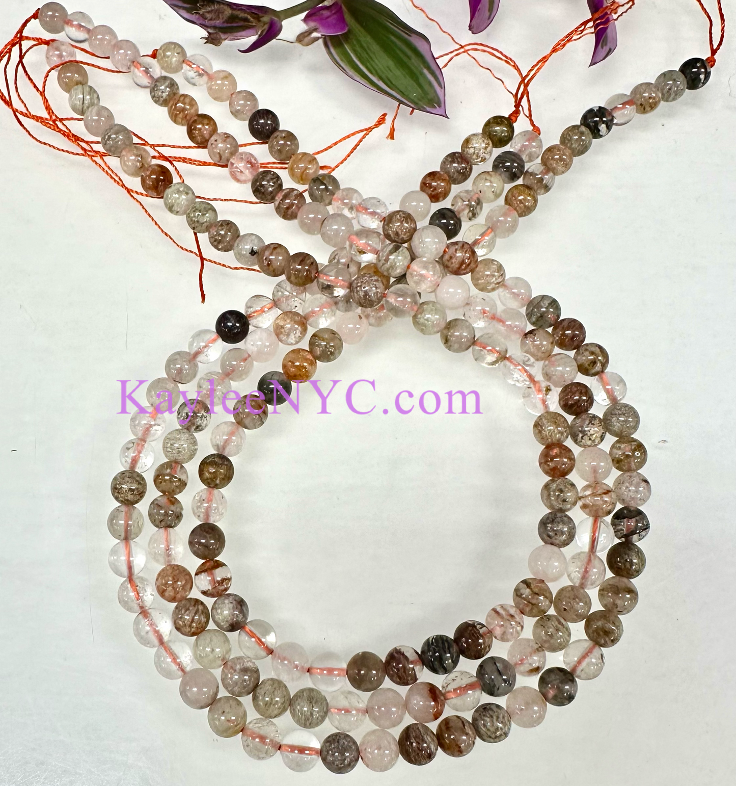 3 strands 6mm Natural Thousand Layer Phantom Quartz Beads