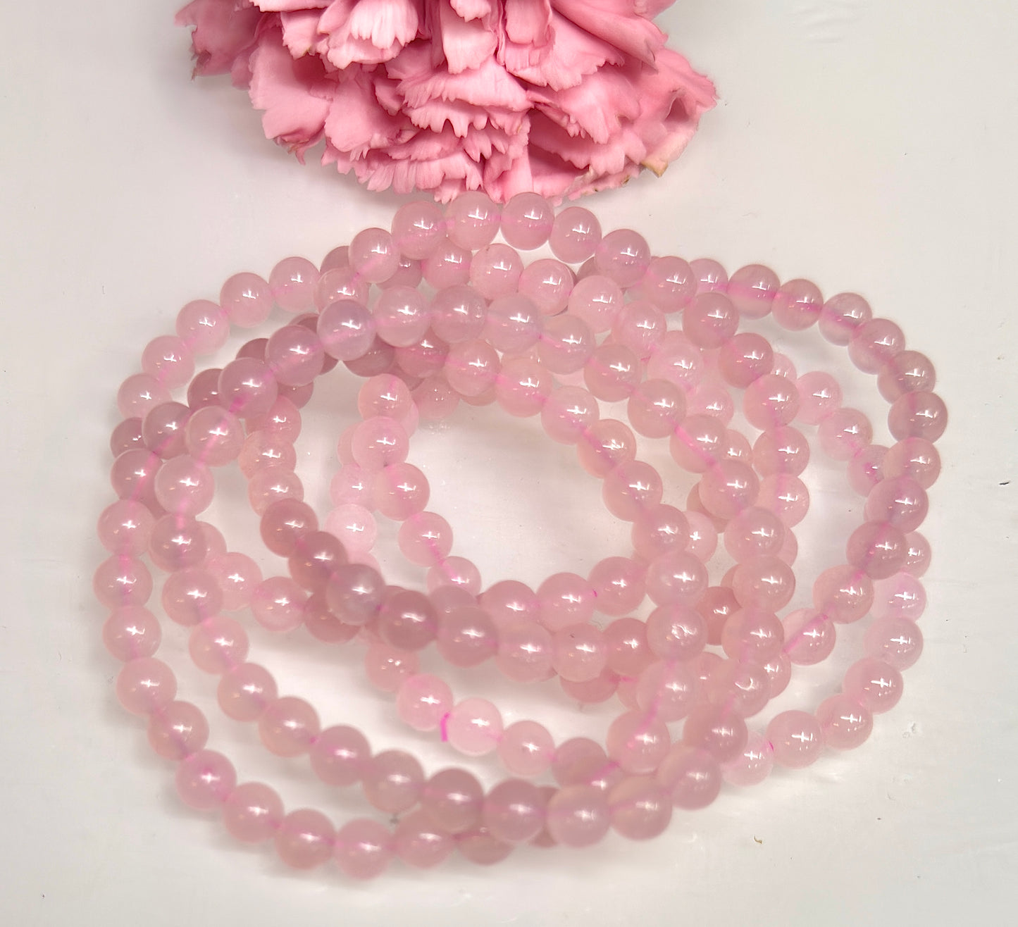 Wholesale Lot 6 Pcs Natural Rose Quartz 6mm 7.5” Crystal Healing Stretch Bracelet
