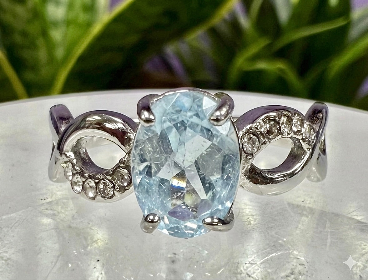 Wholesale Lot 7 pcs Faceted Natural Blue Topaz Stainless Steel Ring 7x9mm