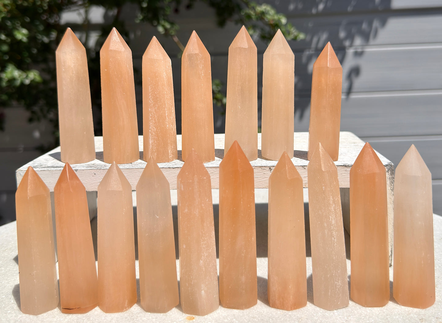 Wholesale Lot 2 lbs Natural Peach Selenite aka Satin Spar Obelisk Tower Point Crystal Healing Energy