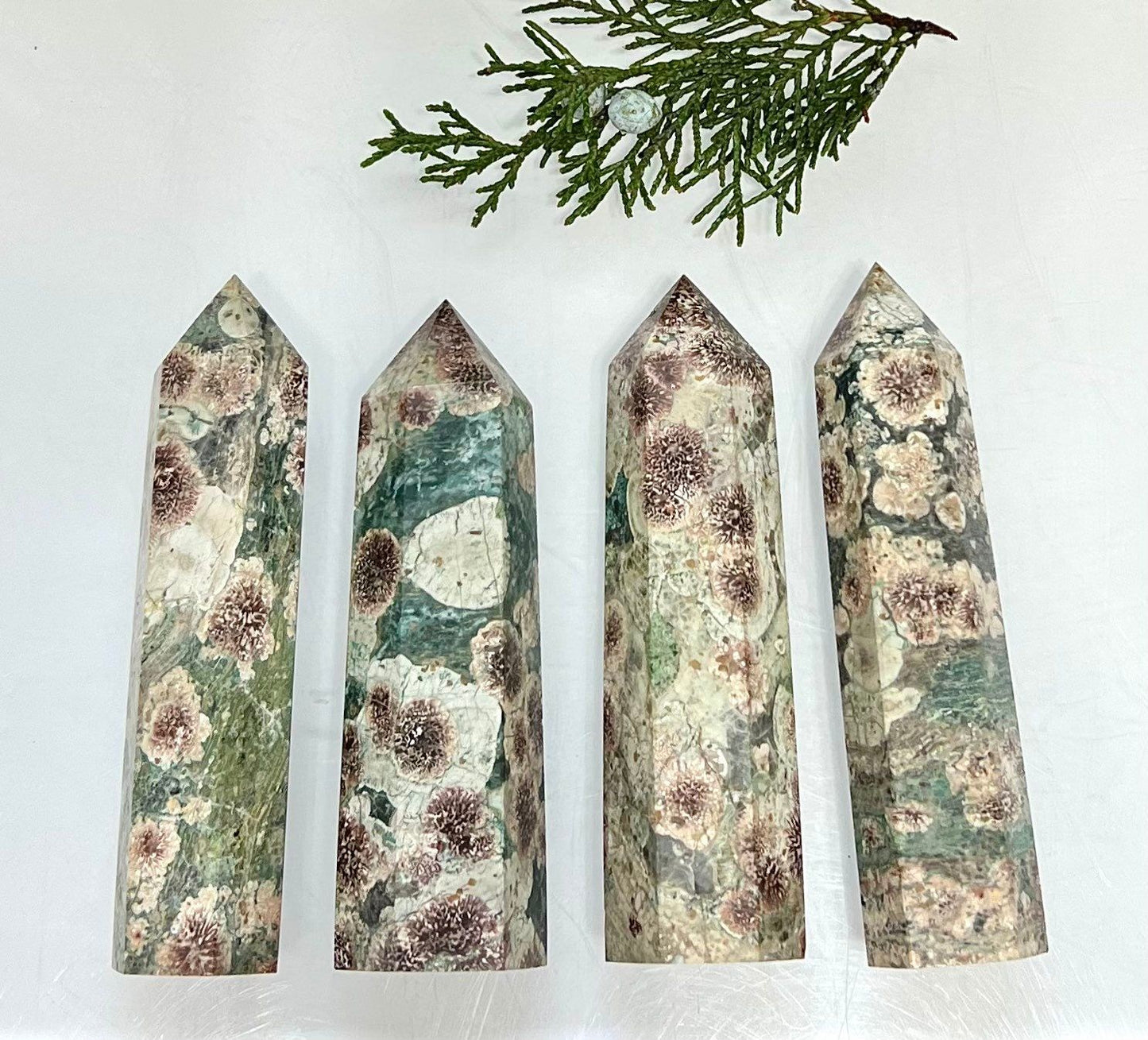 Wholesale Lot 1 Lb Natural Green Flower Jasper Quartz Obelisk Tower Point Crystal Healing