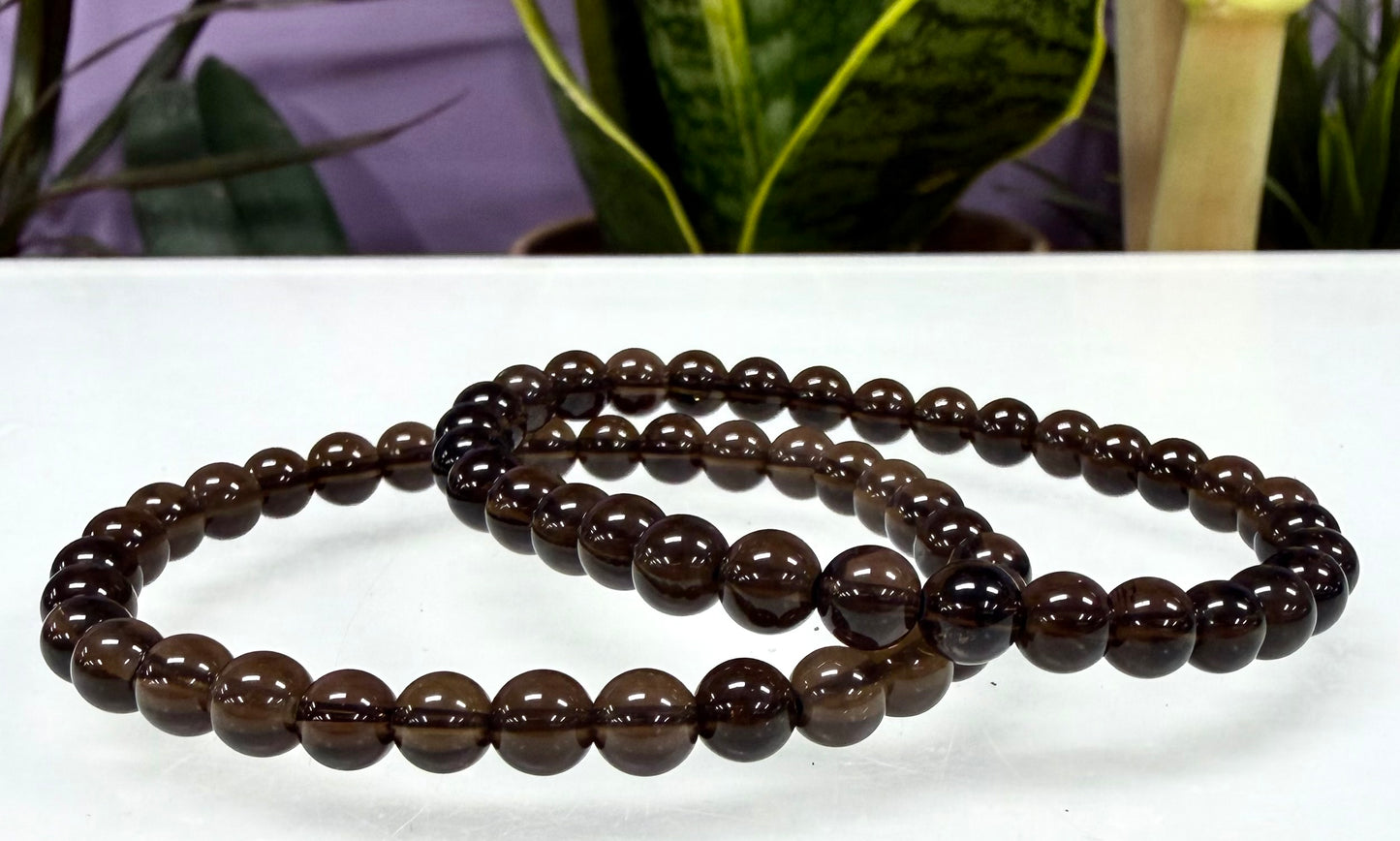 Wholesale 6 Pcs Natural Smoky Quartz 6mm 7.5” Crystal Healing Stretch Bracelet