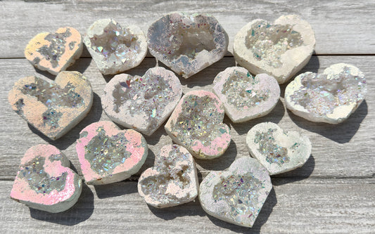 Wholesale Lot 1 Lb Angel Aura White Druzy Quartz Heart Crystal Healing Energy