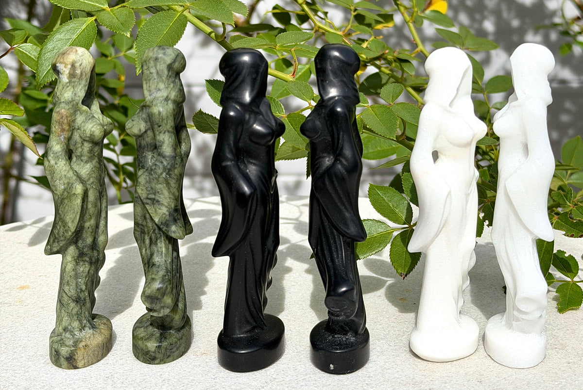6 PCs 12cm Mixed Natural Crystals Female Reaper Ghost Goddess Carving
