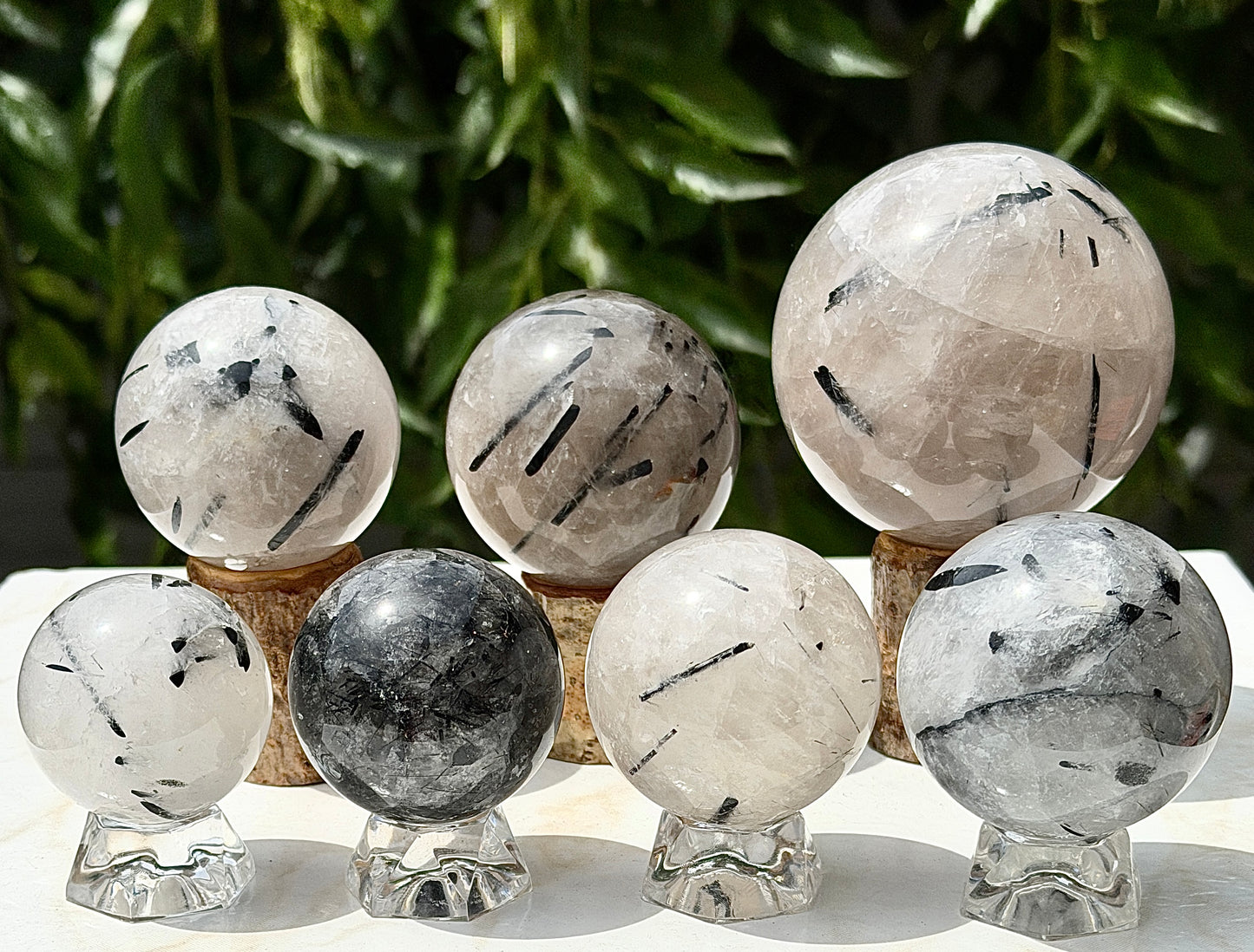 7-9 PCs Natural Tourmalinated Quartz Sphere