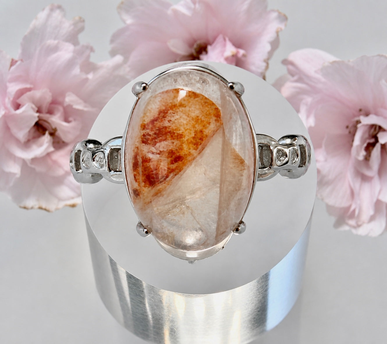 Wholesale Lot 7 pcs Natural Hematoid (Fire Quartz) Stainless Steel Ring 10x14mm