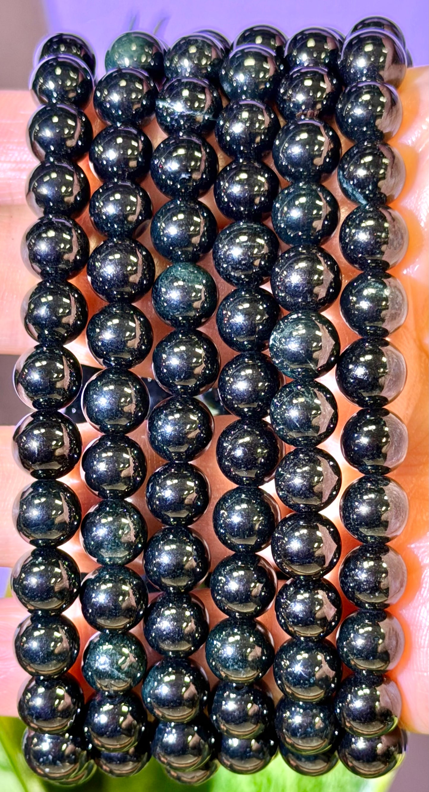 Wholesale 6 Pcs 7.8mm Black Burma Jade Jadeite Natural Crystal Healing Stretch Bracelet 7.5”