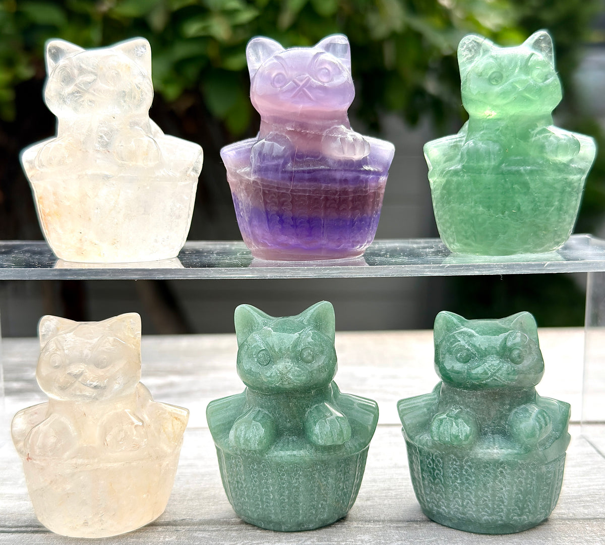 6 PCs 6cm Natural Crystals Cat in Basket Carving Healing Energy