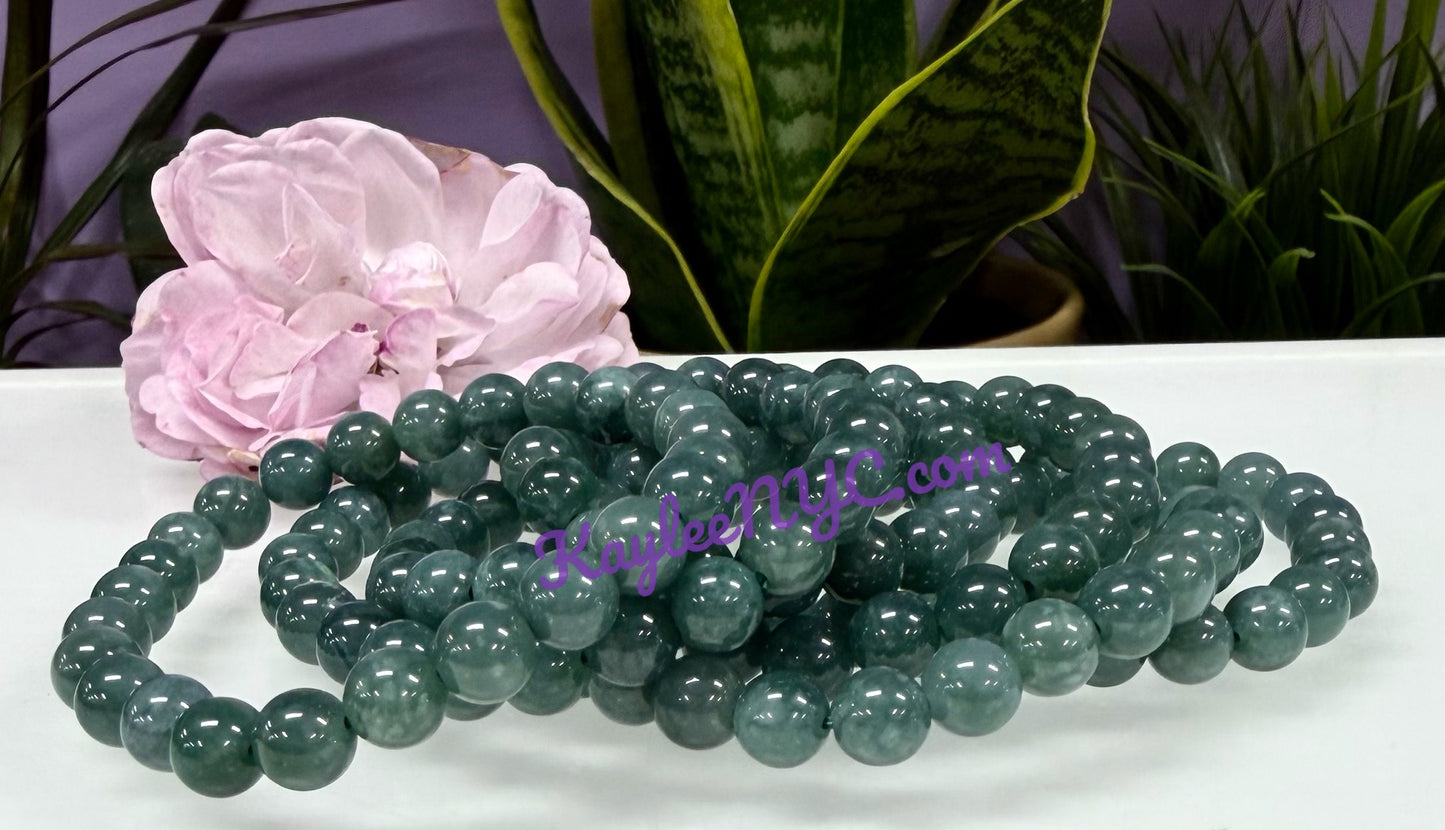 Wholesale 6 Pcs Natural Dark Green Burma Jade Jadeite 8mm 7.5” Crystal Healing Stretch Bracelet