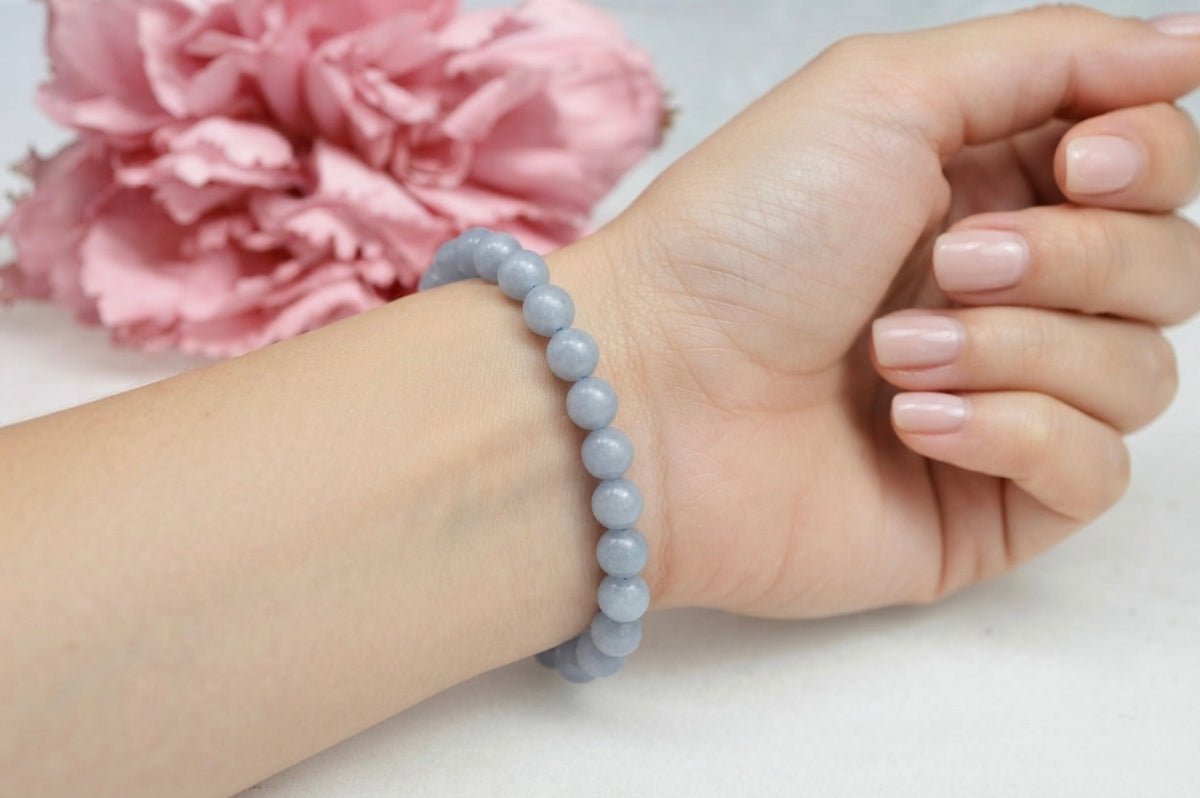 Wholesale 6 Pcs Natural Angelite 6mm 7.5” Crystal Healing Stretch Bracelet