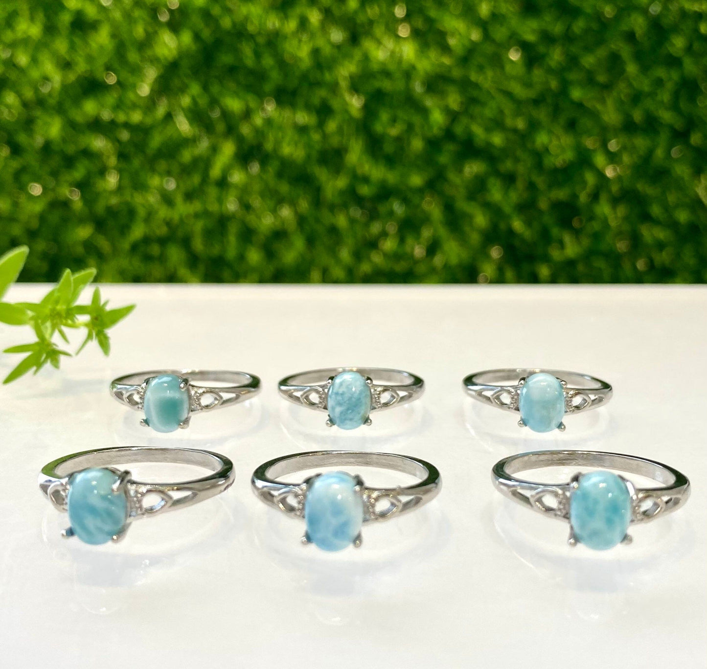 Wholesale Lot 6 pcs Natural Larimar Ring White Bronze