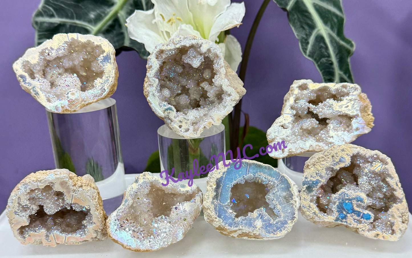 Wholesale Lot 2 Lbs Angel Aura White Druzy Quartz Geode Crystal Healing Energy
