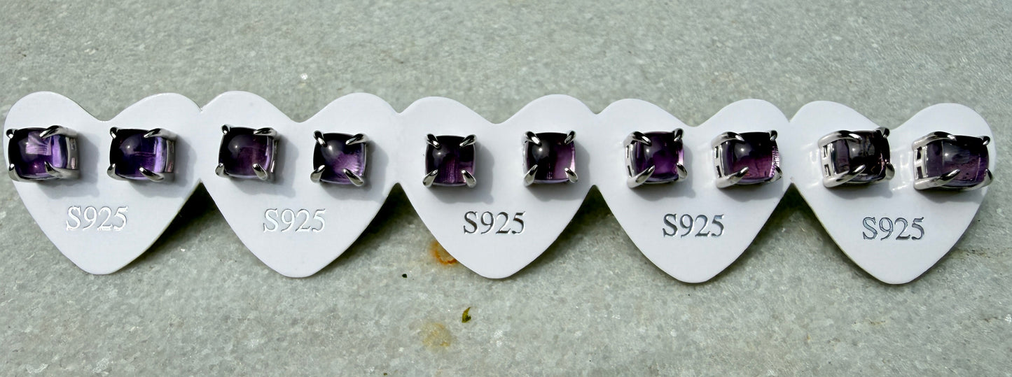 Wholesale Lot 5 Pairs Natural Amethyst Sterling Silver (925) Posts