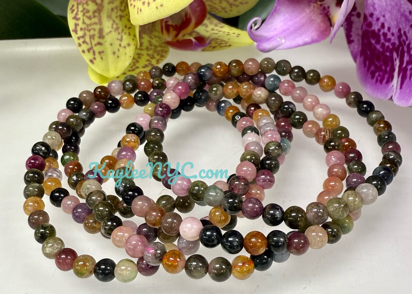 Wholesale Lot 6 Pcs Natural Watermelon Tourmaline 3.5mm 7.5” Crystal Healing Stretch Bracelet