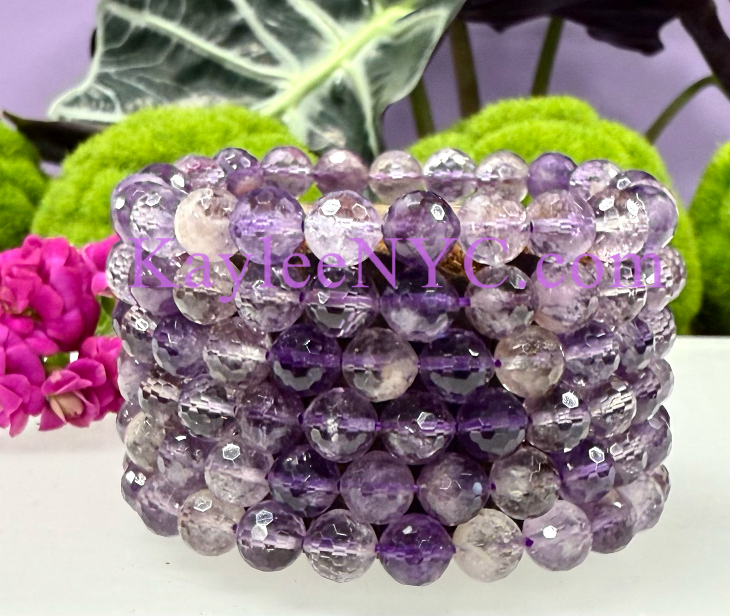 Wholesale 6 Pcs Faceted Natural Super Seven 8mm 7.5” Crystal Stretch Bracelet