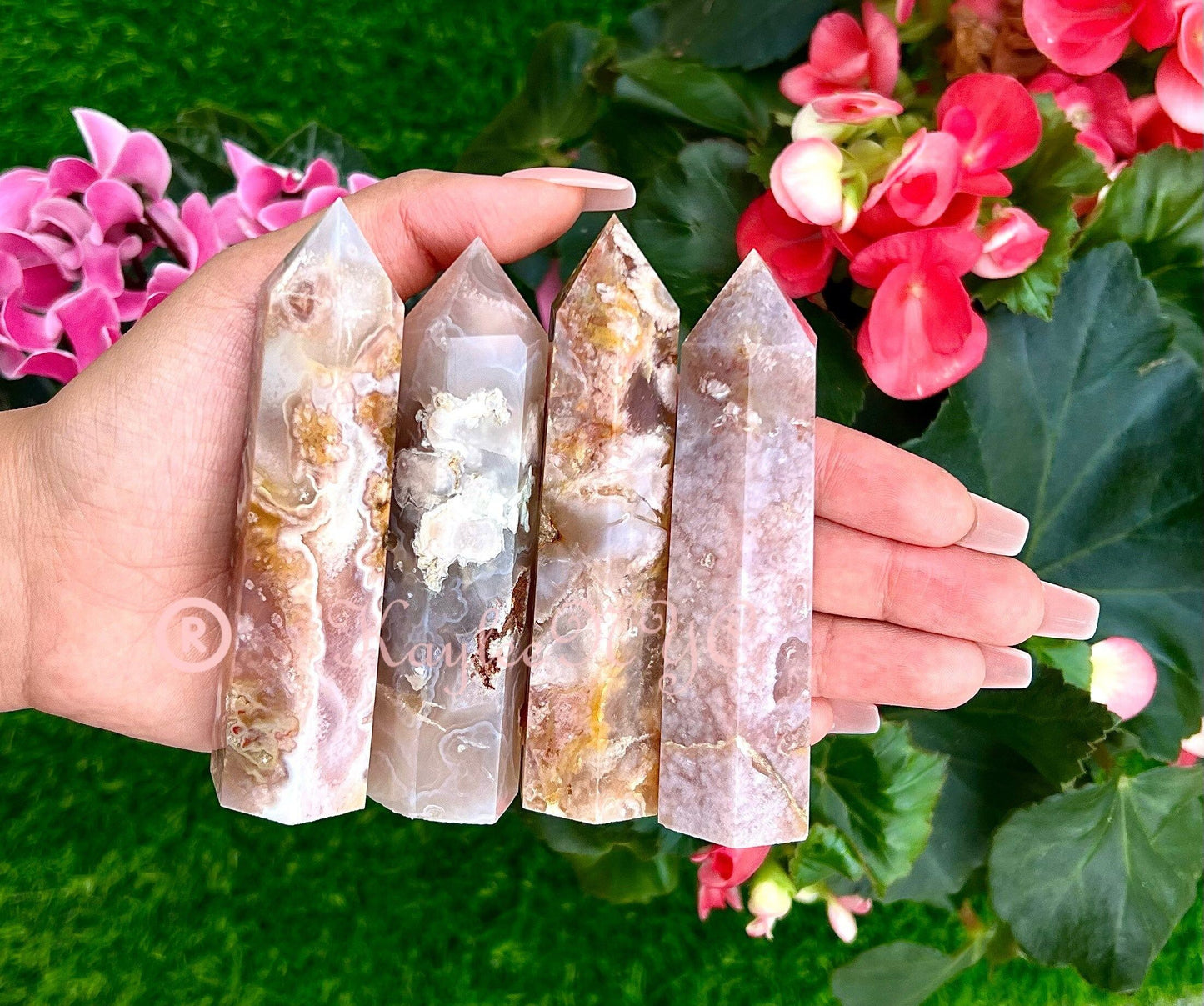 Wholesale Lot 2 Lbs Natural Flower Agate Tower Obelisk Point Crystal Healing Energy