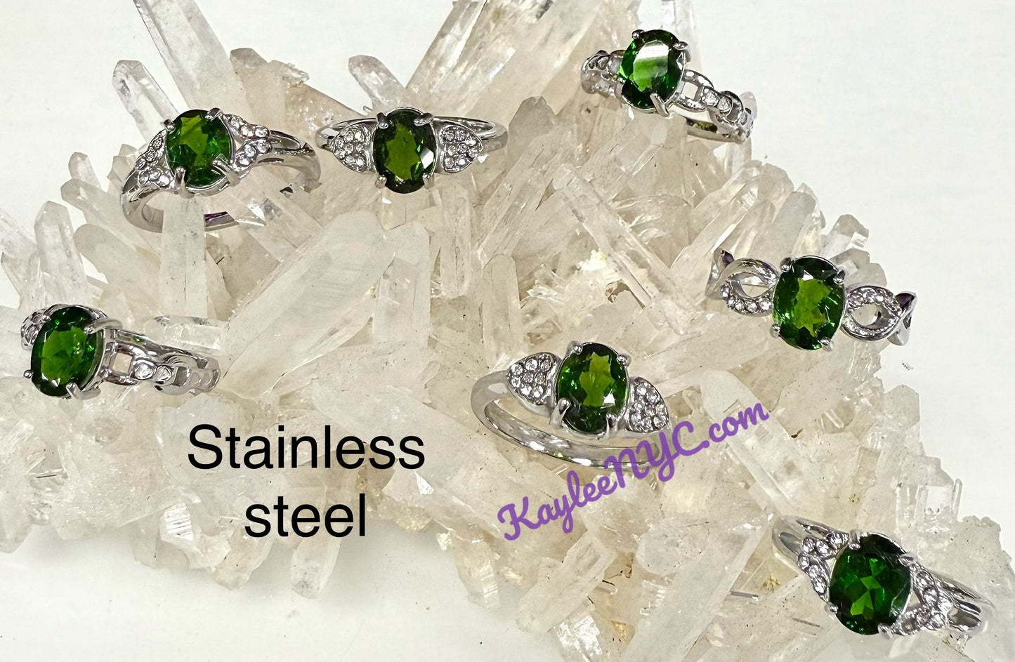 7 pcs Natural Diopside White Bronze Ring