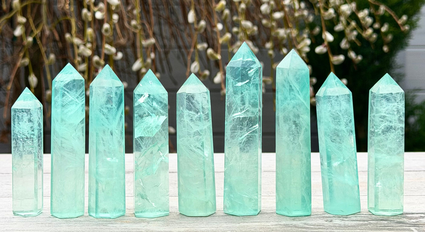 Wholesale Lot 2 lbs Natural Mint GreenFluorite Obelisk Tower Point Crystal Healing